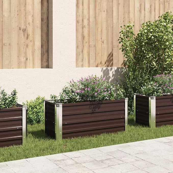Garden Raised Bed Outdoor planters Garden Bed Planter Boxes Outdoor Suitable for Backyard Patios Flowers Restaurants Brown 39.4x15.7x17.7 Galvanized Steel