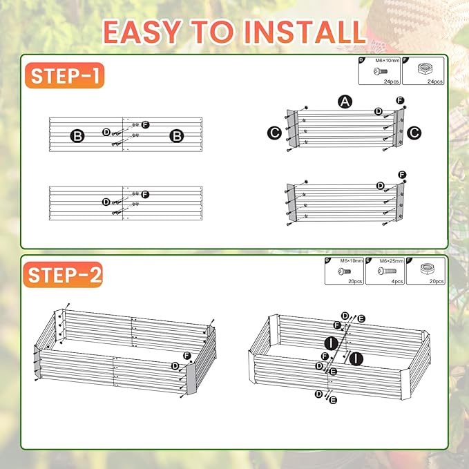 PayLessHere Galvanized Raised Garden Bed Outdoor Elevated Planter 6x3x1FT Vegetable Flower and Herb Planter Box Kit with Galvanized Steel and Metal Pole Reinforcement(Silver)