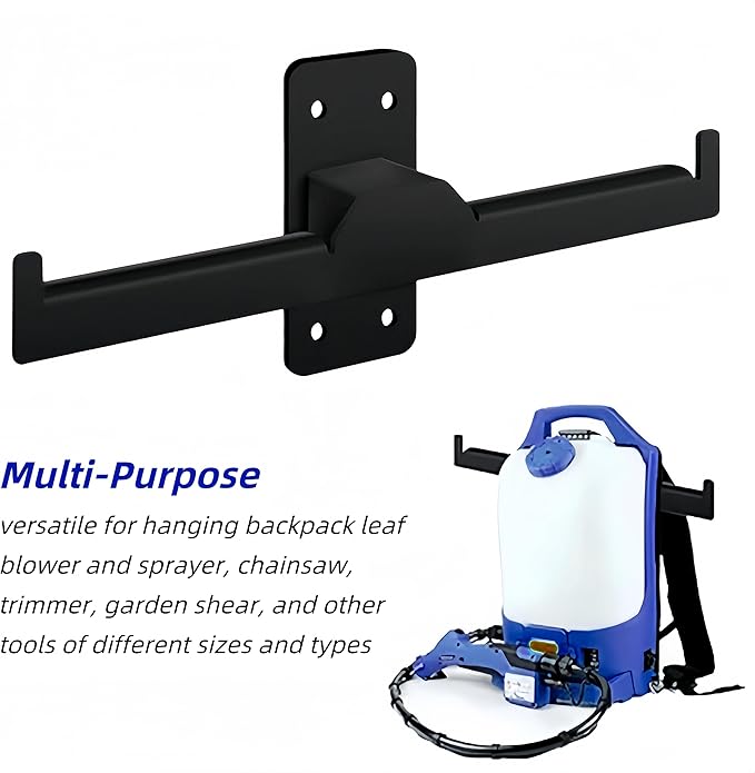 2PCS Backpack Blower Sprayer Rack Wall Mounted Heavy Duty Steel Backpack Leaf Blower Garden Sprayer Hanger Small Chainsaw Lawn Mower Holder for Garage Trailer Indoor Storage Organization