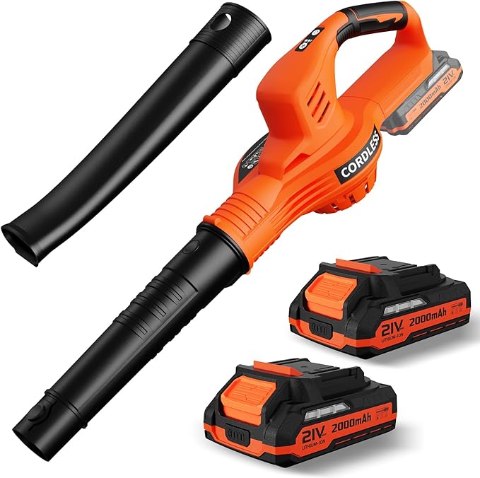 Leaf Blower with 2 Batteries and Charger 2 Speed Modes 2.0Ah Lightweight Battery Powered Leaf Blowers for Lawn Care Patio Dust Blowing Leaves