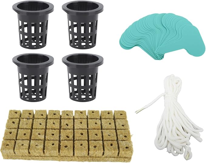 JTLB 72 Set 1 Inch Rockwool Cubes with 2 Inch Net Pots for Hydroponics Growing System Good Water Absorption Hydroponics Mesh Net Cup Kit for Home