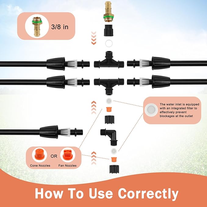 4 Nozzles Poly Sprayer Boom Wand with 1/4 Brass Fitting Backpack Multi Nozzle Spray Holder Sprayer Boom Equipped with Two Types Nozzles DIY Length Up to 74.8 Wand for Tractor Watering Large Areas