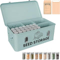Seed Storage Organizer Box Metal Seed Box Garden Seed Organizer with Lid Seed Containers Storage with 5 Compartments 30 Seed Holder Organizers 100pcs Seed Envelopes (Blue)