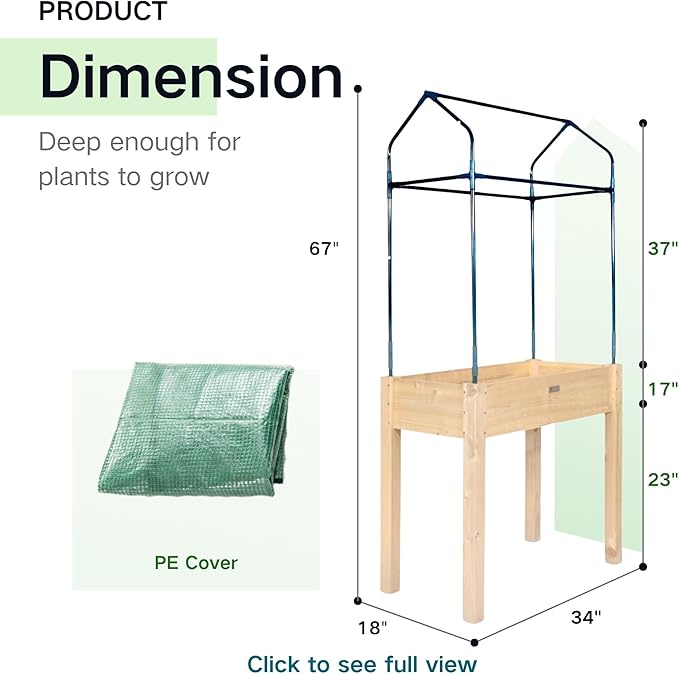 Raised Garden Bed with Greenhouse CoverElevated Wood Planter Box with Legs &amp Non-Woven Liner34 L x18 W x 66 H Indoor Outdoor Gardening Bed for Vegetables Herbs Flowers