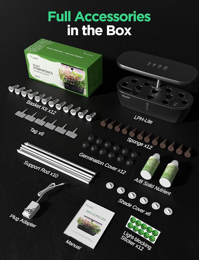 LETPOT LPH-Lite Hydroponics Growing System 12 Pods Smart Herb Garden Kit Indoor Indoor Garden APP &amp WiFi Controlled with 24W Growing LED 5.5L Water Tank Pump System Automatic Timer