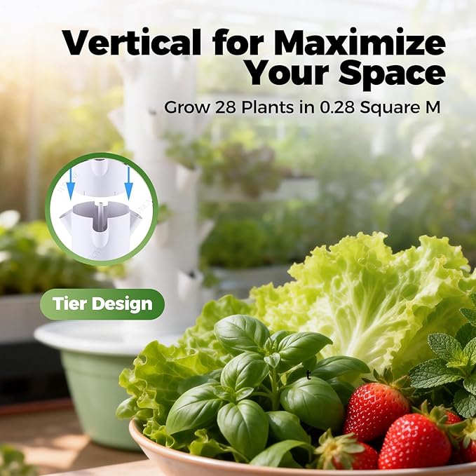 Vertical Hydroponic Tower Garden Growing System Auto Water Circulation 5Layer 20Pods 30L Tank Hydroponic Growing Kit for VegetablesFruits Green-IndoorWithLEDLight