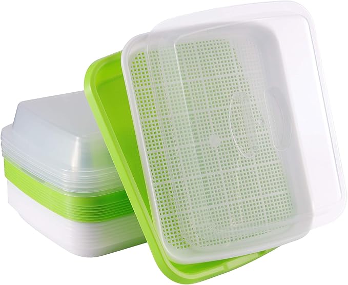 8 Pack Seed Sprouter Tray BPA Free Big Capacity Seed Germination Tray Healthy Wheatgrass Seeds Grower with Lid for Growing Bean Sprouts Cat Grass Wheat Grass Mung Beans