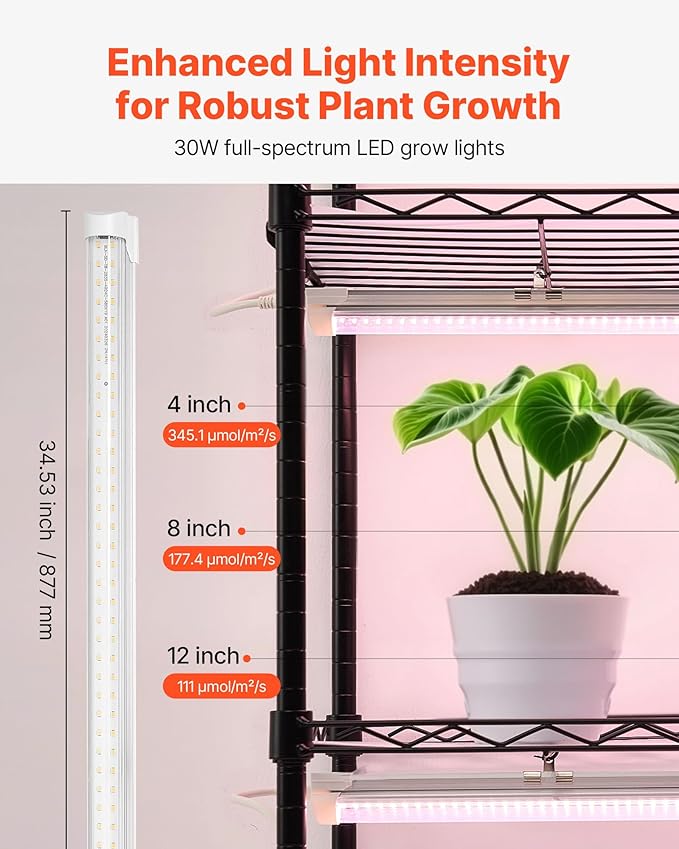 VEVOR Plant Shelf with Grow Light 6-Tier Indoor Plant Stand 71in Tall Indoor Plants Display Rack with Wheels &amp Timer 150W 3800K Full Spectrum Grow Lights Metal Flower Pot Holder for Seed Start