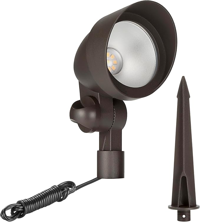 Maxxima LED Low-Voltage Landscape Light Fixture Garden Pathway Outdoor Lights 300 Lumens 3000K Warm White Hardwired Spotlight Adjustable Head for Yard 5W 12-24V AC/DC Weather Resistant Brown 2-Pack