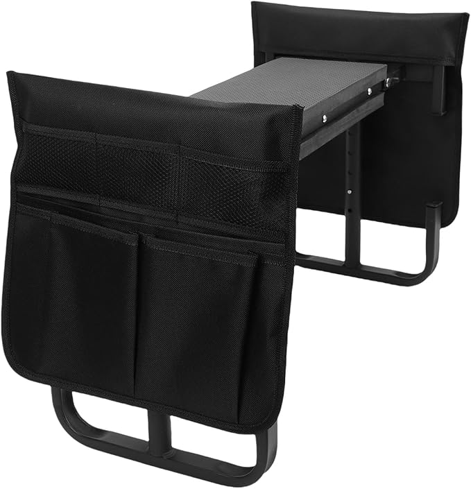 Tnfeeon Upgraded Wide Garden Kneeler and Seat with 2 Tool Pouches Workseats 2 Tool Pouches 10.6 Inch Width Foldable Stool Bench Kneeling Sitting Support 400 Lbs Gardeners Seniors (Black)