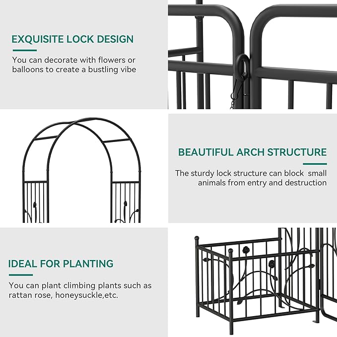 Garden Arbor 80 W x 87 H Metal Garden Arch with Gate and Planter Boxes Wedding Arch Party Decoration for Climbing Plants Outdoor Lawn Patio and Backyard