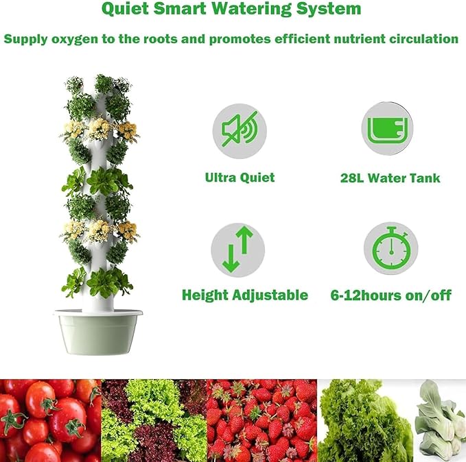 Vertical Hydroponic Grow Tower - Aeroponic System for Home Gardening with 5 Layers and Integrated Light for Growing Fruits and Vegetables