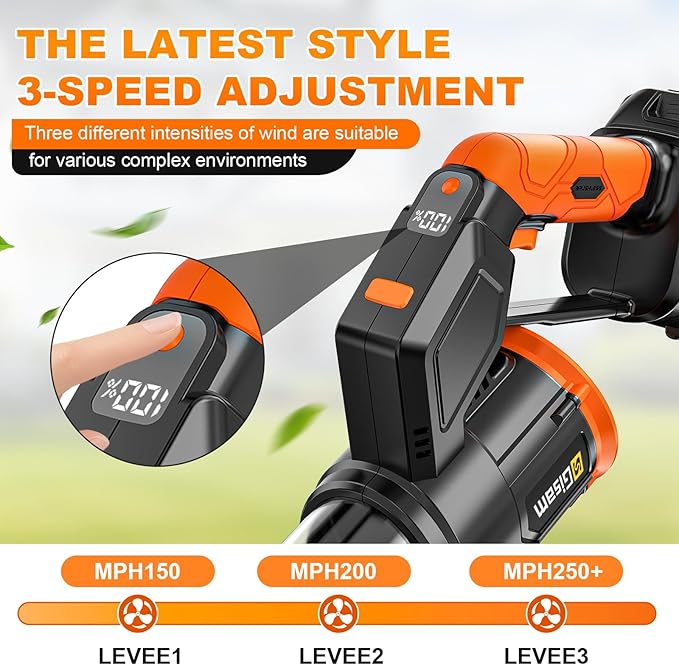 Electric Leaf Blower Cordless -850CFM 250+MPH 3000W Brushless Leaf Blower with 2×6.0Ah Batteries 180° Rotatable 2-in-1 Handheld Blower 3-Speed for Lawn Care/Yard/Car/Patio