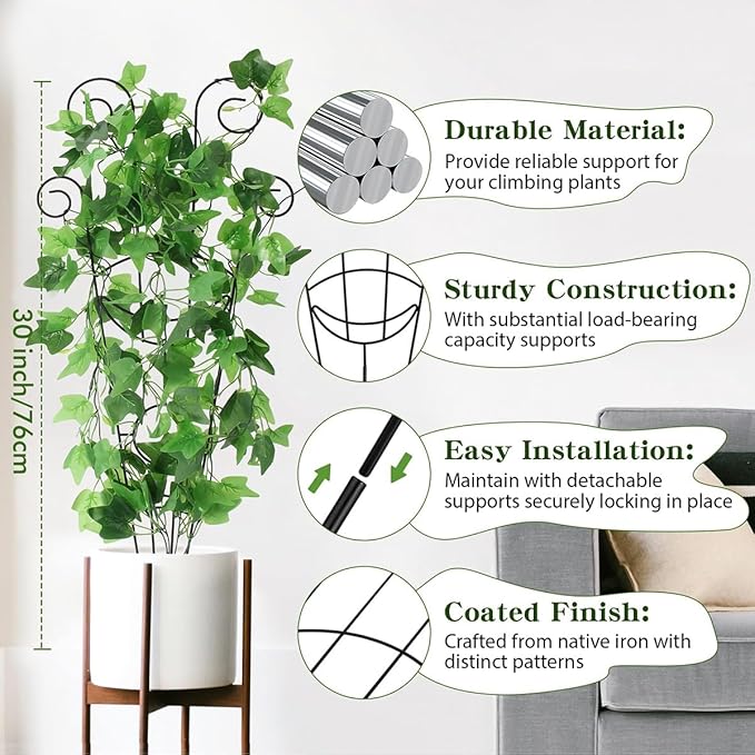 Plant Trellis Indoor Stackable Plant Trellis Climbing Plant Small Plant Climbing TrellisTrellis for Climbing Plants IndoorMetal Garden Trellis for Ivy Pothos Monstera Hoya Flower Vine (4PCS)