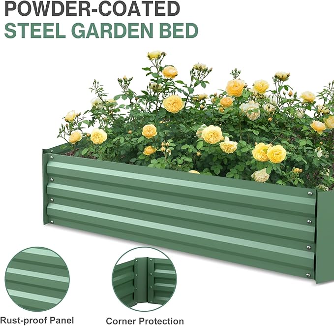 Aoodor Raised Garden Bed Kit 4x2x1 FT Galvanized Planter Box with PE Cover Screen Windows for Gardening White