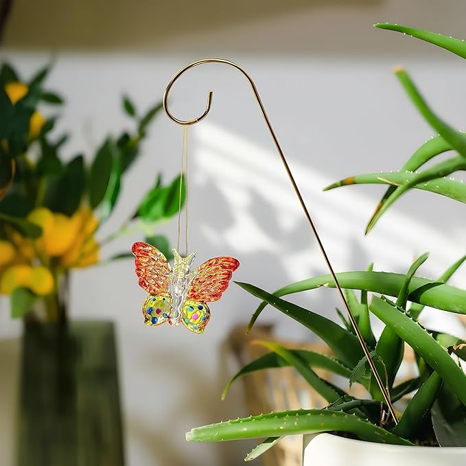 13 Pack Small Golden Trellis for Potted Plants Indoor Garden Decorations (Crystal Ball Prisms &amp Blown Glass Butterfly)