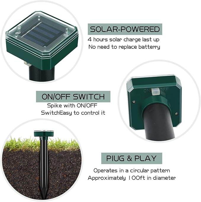 18 Pcs Mole Repellent for Lawns Solar Powered Mole Repeller Ultrasonic Gopher Repellent Waterproof Outdoor Snake Stakes Spikes for Yard Garden Gophers Groundhogs Voles Rodent (Small)