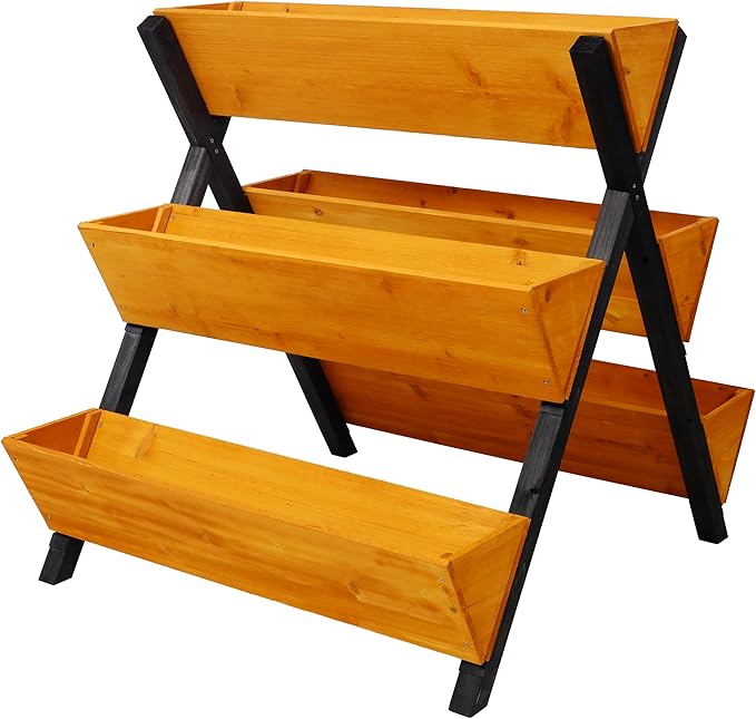 3 Tiers Raised Garden Bed Wood Vertical Planter Box Stand Herb Garden Bed with Legs Raised Bed for Herb Vegetables Flowers (3 Tiers)
