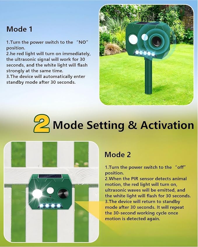 Solar Ultrasonic Animal Repellent Outdoor 4 Pack Cat Repellent Outdoor Deer Repellent Devices with PIR Motion Sensor ＆ LED Flash Waterproof Squirrel Repeller Cat Raccoons Rabbits Deer Skunk
