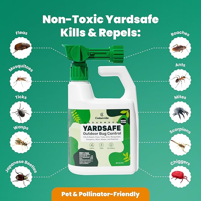 Cedarcide YardSafe | Kills &amp Repels Mosquitoes Ticks Fleas Mites &amp More with Natural Essential Oils | Family &amp Pet-Safe | Eco-Friendly | 1 Quart (32 Oz.)