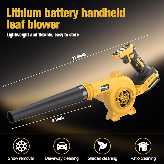 20V Cordless Leaf Blower - 4-Speed Electric Blower Lightweight for Quick Yard Cleanup Patio Driveway &amp Dust Removal - Complete Lawn Care Blower Kit(Only ToolYellow)