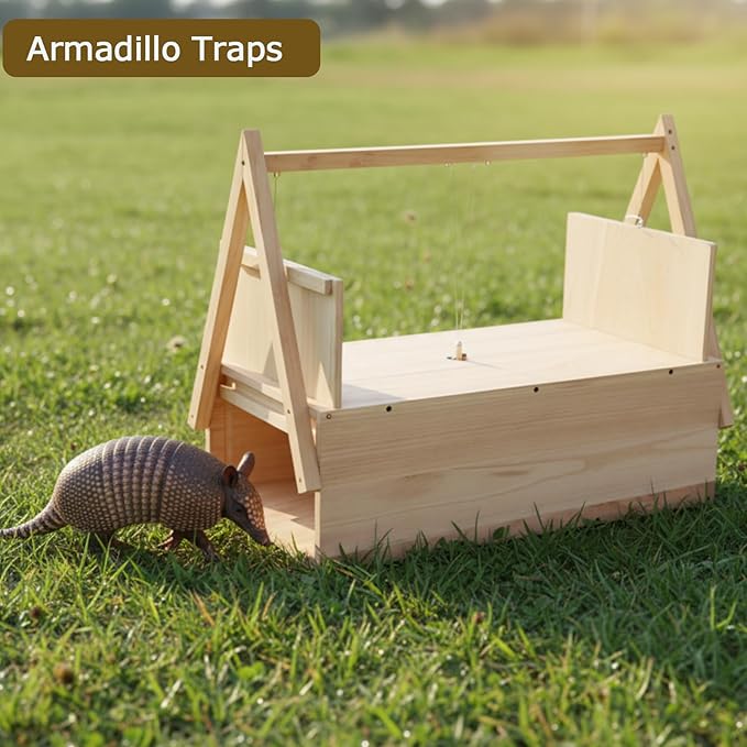 Qualirey 1 Pack Unassembled Wooden Armadillo Traps 24 Inch Outdoor Live Armadillo Traps for Yard Garden Safe Humane Animal Trap for Groundhogs Stray Dogs Cats Raccoons (No Fragrance)