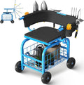 Suntee Garden Seat with Wheels Rolling Gardening Stool with 360° Swivel Seat &amp BackrestTool Storage Basket &amp Back Tool Pouch Adjustable Handle Outdoor Gardening Scooter Garden Cart for Se