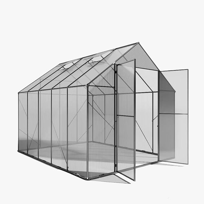 Kingdura 8x10ft Walk-in Greenhouse for Outdoors Large Polycarbonate Greenhouses with Heavy Duty Aluminum Frame Adjustable Roof Vent Lockable Door UV Protection for Outside Garden Backyard