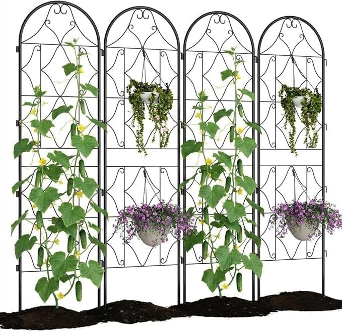 Garden Trellis for Climbing Plants74.8 x 21.6in Outdoor Climbing Rose Trellis2 Pack Decorative Clematis TrellisRustproof Metal Garden Flower Trellis for Patio Lawn Vines Flowers and Vegetables
