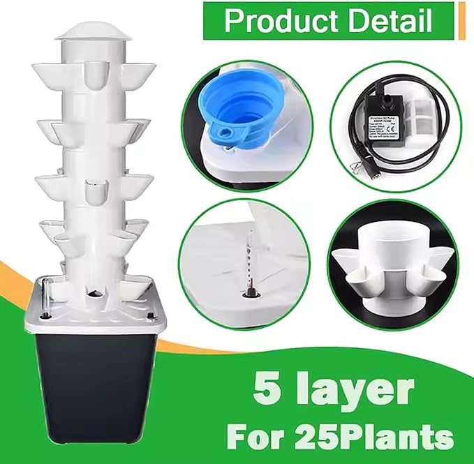 2025 Hydroponic Tower Vertical Garden Planter Tower Hydroponics Growing System Kit with Water Pump Timer Smart Watering Food Grade for Herbs Fruits and Vegetables