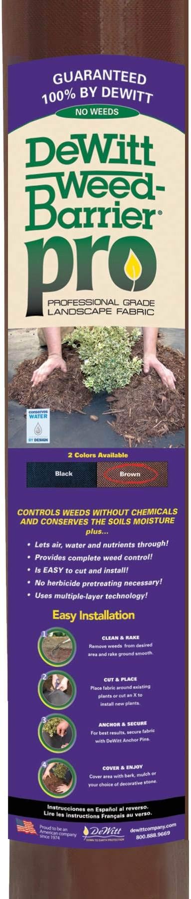Dewitt 30 Year Professional Weed Control Fabric 3 oz Brown 3 x 100 Feet – Heavy-Duty Landscape Barrier and Ground Cover for Gardens Raised Beds Walkways and Outdoor Landscaping