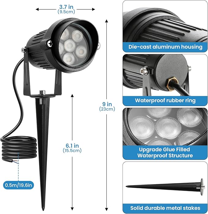 Junview Christmas RGB Color Changing Low Voltage Landscape Lights LED Landscape Lighting Remote Control Outdoor Spotlight Waterproof Yard Garden Pathway Christmas Decoration with Connectors (12)