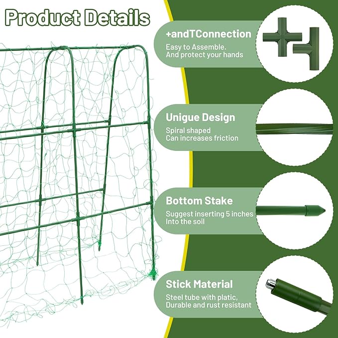 Compact U-Shaped Plant Trellis for Peas Beans &amp Light Climbing Plants - Rust-Resistant Foldable Design Lightweight Steel Ideal for Raised Beds &amp Patio Gardens(31 W x 47 H)