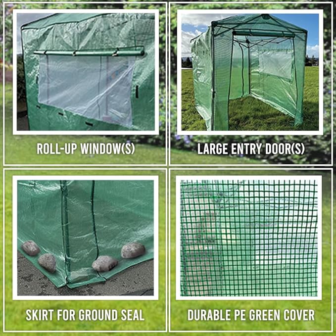 Garden Winds Custom Fit Replacement Cover Compatible with The Eagle Peak GH96EPT-GRN-AZ 12' x 8' Portable Walk in Instant Pop Up Greenhouse Zipper Entry Doors Mesh Side Windows - PE Fabric - Green