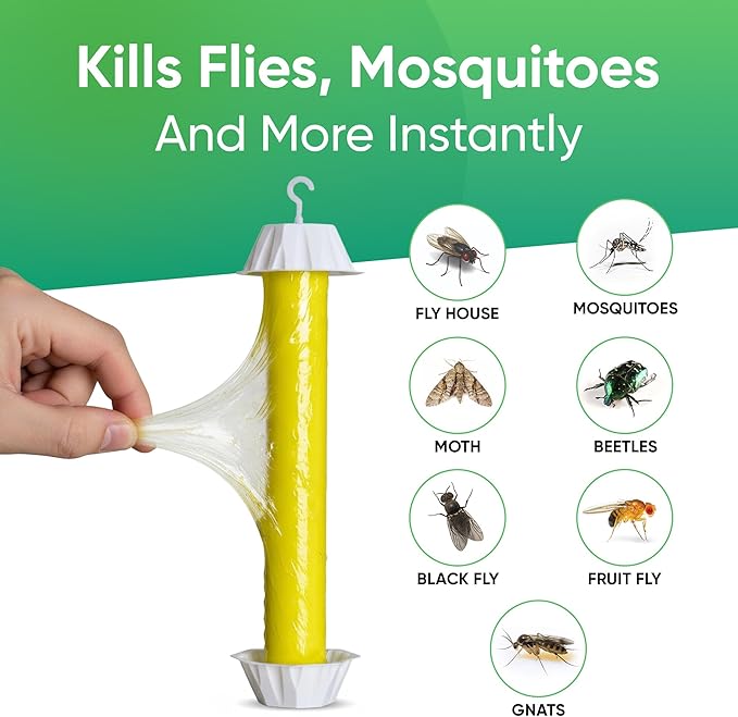 Sticky Fly Trap Indoor &amp Outdoor Pack of 8 | Hanging Fly Stick for Gnats Flies Wasps Mosquitoes &amp Other Flying Bugs | Fly Trap Sticky | Fly Catcher Indoor | Flying Insect Trap Rolls | Ucatc