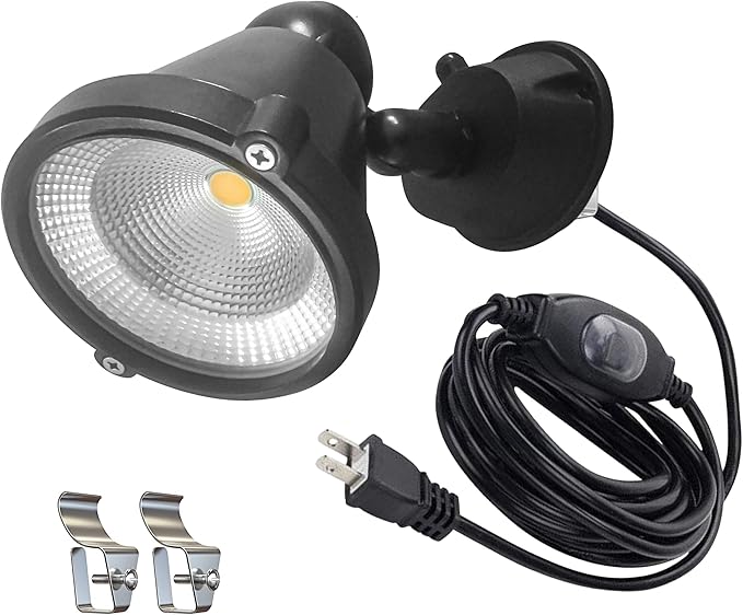 Kiven Plug in LED Indoor/Outdoor Waterproof Spotlight with 9.84 FT Plug-in Cord 20 Watts Plug in Accent Light with Vinly Siding Hooks for Plants Porch GardenVinly Siding(Cool White)