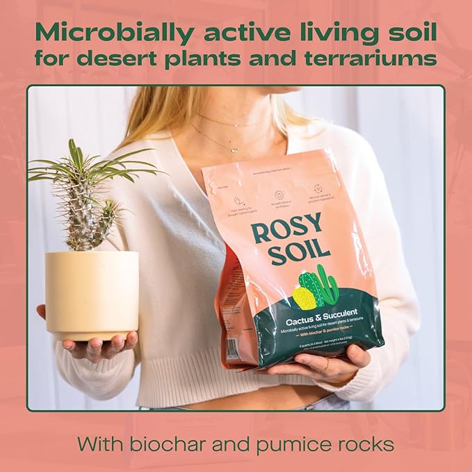Rosy Soil Biochar Booster 8qt + Cactus &amp Succulent Potting Mix 4qt Organic Indoor Living Soil Bundle - Peat-Free Fast Draining Mix with Mycorrhizae Worm Castings &amp Biochar for Healthy Root G