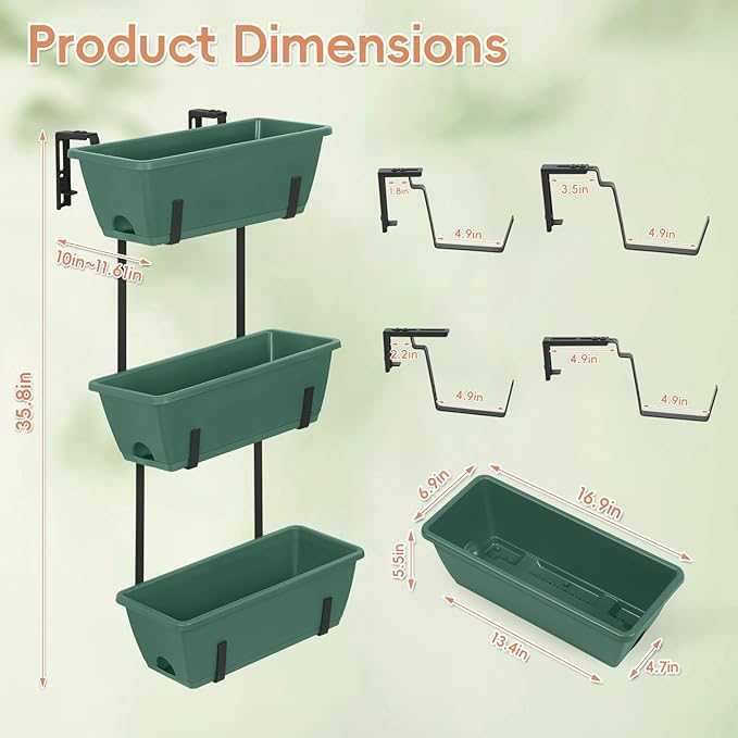 OYEAL Railing Planter Box 3 Tier Vertical Window Boxes Planter Raised Garden Bed