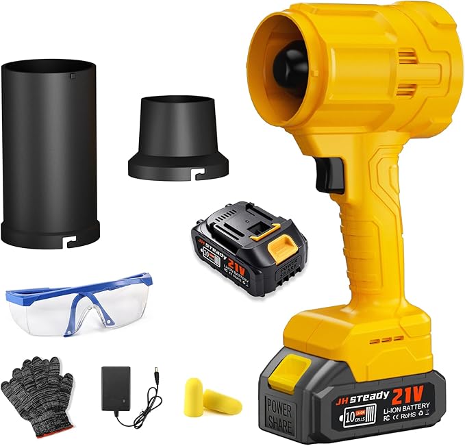 21V Cordless Leaf Blower with 2 x 4.0Ah Batteries Brushless Lightweight Handheld Blower with Detachable Air Nozzle 2-Speed Turbo for Lawn Patio Yard &amp Car Drying