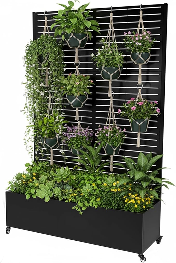 Planter Raised Beds 70.87x47.24x15.75inch Privacy Screen Planter Box with Trellis &amp Wheels Privacy Screen Planter Box On Wheels Drainage Hole for Climbing Vines Flowers Vegetables Decor