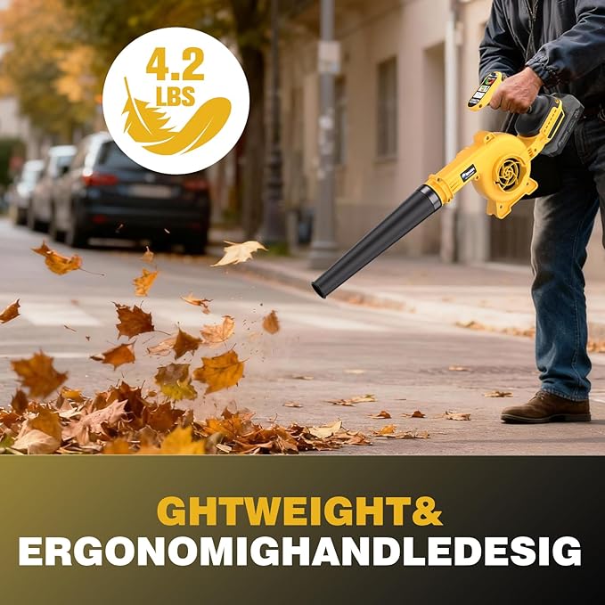 20V Cordless Leaf Blower - 4-Speed Electric Blower Lightweight for Quick Yard Cleanup Patio Driveway &amp Dust Removal - Complete Lawn Care Blower Kit(Only ToolYellow)