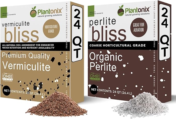 Perlite Bliss (24 Qts) + Vermiculite Bliss (24 Qts) - Perlite for Plants &amp Fine Vermiculite for Gardening - Bulk Soil Amendment Bundle - Organic Potting Soil Mix Improves Nutrient &amp Water Rete