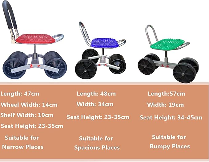 Garden Cart Stool on Wheels Rolling Work Seat Garden Work Bench Garden Folding Kneeler Seat Chair Pad Height Adjustable Swivel seat for Garden Outdoor Yard
