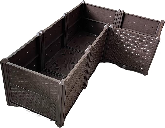 Generic Rectangular Raised Garden Bed Kit Indoor Outdoor Plastic Planter Grow Box for Fresh Vegetables Herbs Flowers Succulents Brown 61.41'' x 15.35'' x 14.17''