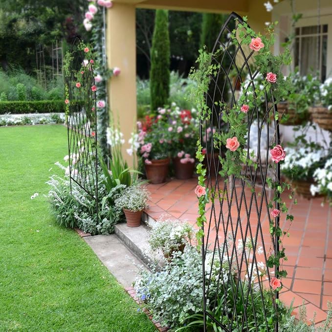 Amagabeli 2 Pack 75” x 31” Large Garden Trellis for Climbing Plants Outdoor Garden Fencing Decorative Tall Plant Trellis Vegetables and Flower Metal Trellis for Rose Cucumber Pumpkins Vines Black