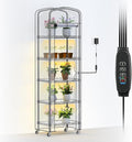 Abimars 5-Tier Mini Greenhouse with Grow Light Shelf Height Adjustable Metal Plant Shelf with PVC Cover and Wheels Includes 4-Pack Full Spectrum Plant Lights 11x16x57inch