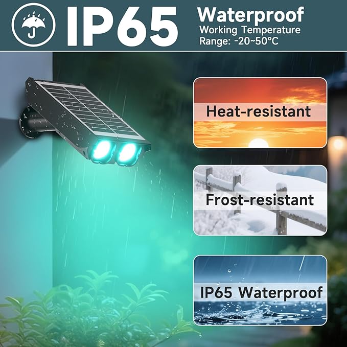RGB Solar Spot Lights : 2 IN 1 Solar Lights Outdoor with 8 Lighting Modes &amp PC Light Guide Column for Tree Garden Yard Pathway | RGB Color Changing Landscape Lights | IP65 Waterproof | 6 Pack