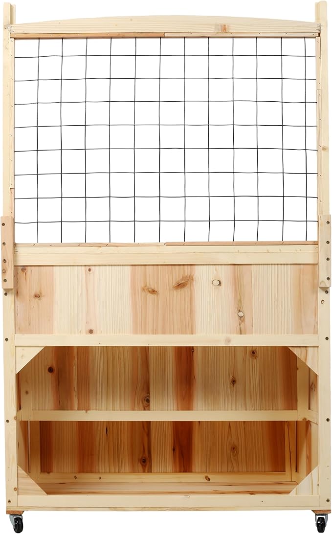 3 Tiers Raised Garden Bed with Trellis 53 H Vertical Planter Box with Wheels Back Storage Area for Flowers Vegetables Herbs Natural