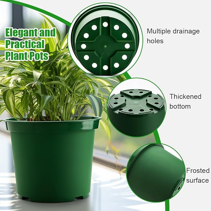 3 Gallon Plastic Nursery Pots 10 Inch Round Plant Pots with Drainage Holes 10 Pack Planting Pot for Outdoor Indoor Plants Gardening Gifts for Women Green
