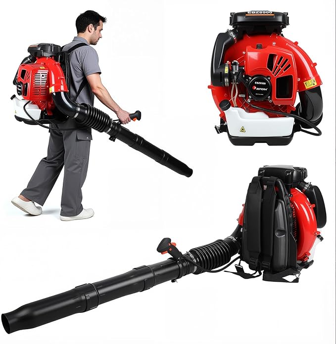 Gas Powered Backpack Leaf Blower 75.6cc 2-Stroke 850 CFM Airflow &amp 200 MPH Wind Speed Yard Blower for Leaves Snow &amp Outdoor Cleanup